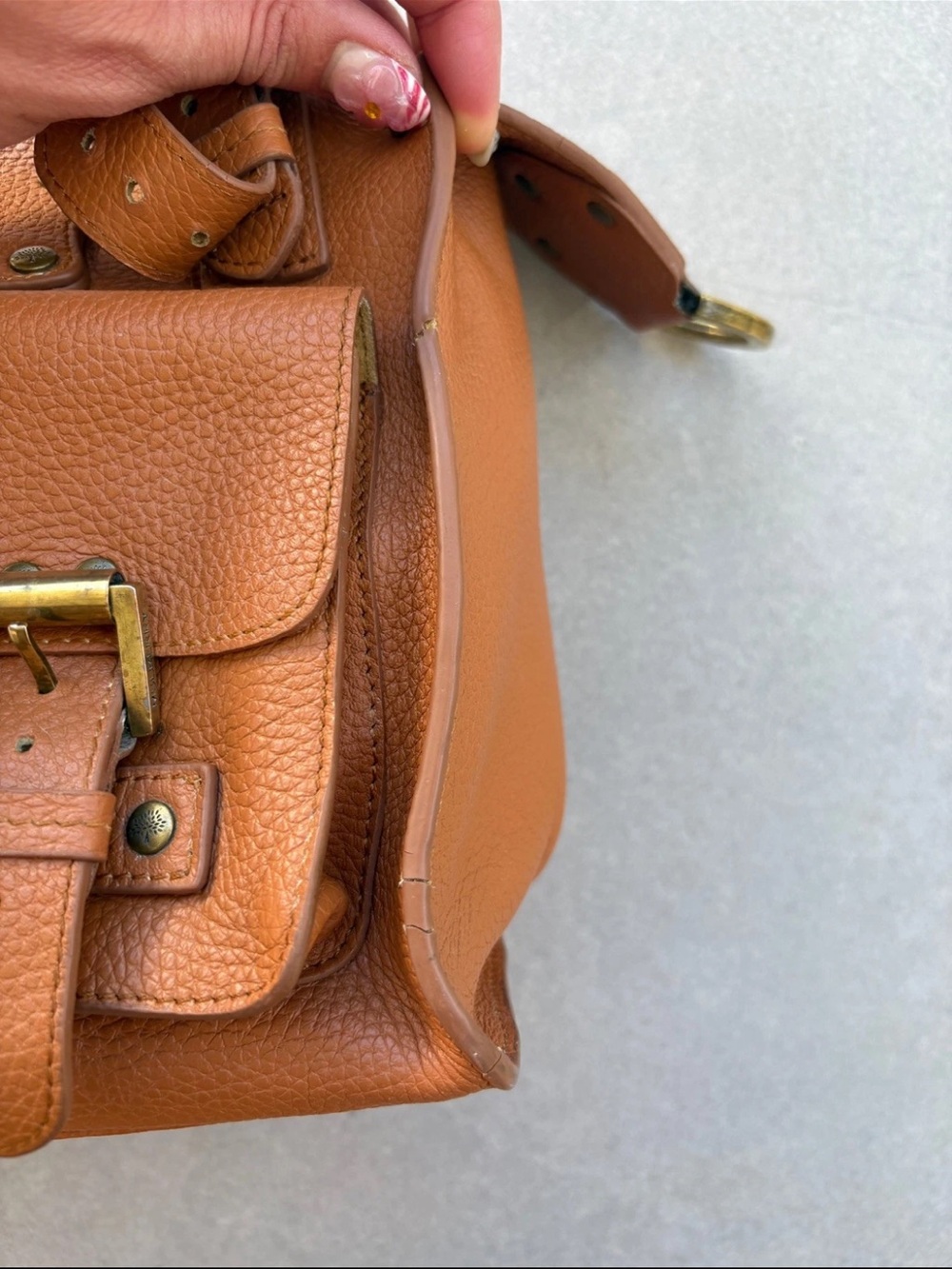 Mulberry Orange-Tan Pebbled Leather Satchel with Buckle Pockets - Picture 9 of 16